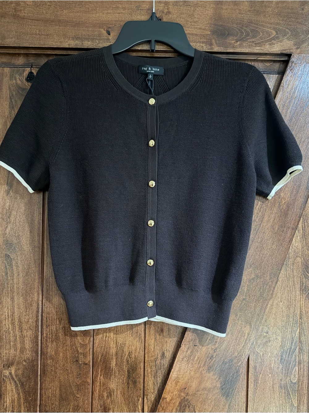 rag & bone Dina Tipped Short Sleeve Cardigan in Chocolate Brown - Picture 8 of 12